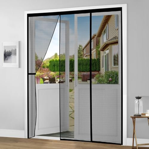 Magnetic Screen Door, 295x260cm Black Automatic Closing Mesh Curtain,Anti Mosquito Insects Retractable Net,Keep Bugs Out Lets Fresh Air in