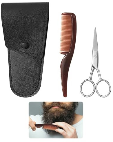 Qianeffort Modern Stainless Steel Beard & Eyebrow Trimming Set with Comb, Black, Silver & Brown, Multi-Function Moustache Kit