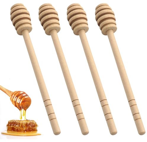 Wooden Honey Mixing Stirrer, 4 Pcs 6 Inch Honey Dipper Sticks, Honey Spoon Long Handle Wood Honey Spoon Stir Bar, Honey Drizzler for Honey Jar Dispense Drizzle Wedding Favors and Kitchen Tools