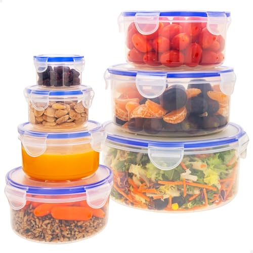 AKTIVE 16558 Max Home Pack 7 recipientes herméticos plástico, tamaños de 0.08 L a 3.6 L, Cierre hermético, Plástico sin BPA, óptimos para líquidos y alimentos frescos, Apto congelador y microondas