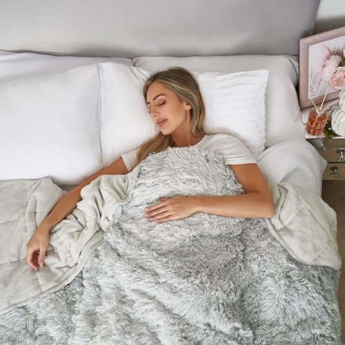 Sienna Weighted Blanket Fluffy 6kg Long Fleece Shaggy Soft Fleece Sensory Adults Blanket Reversible Sleep Throw - Silver, 125 x 180cm