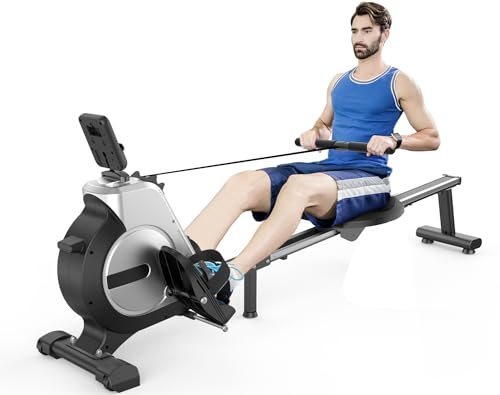 Neezee Máquina de Remo, Máquina de Remo Supersilenciosa con Resistencia Magnética de 16 Niveles, Pantalla LCD, Riel de Deslizamiento de Aluminio, Almacenamiento Vertical (Plata)