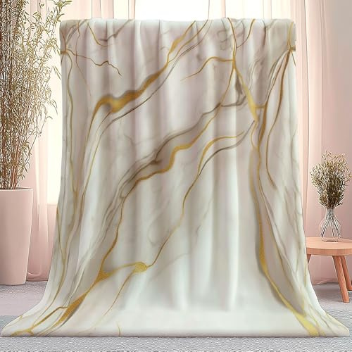 Decke Modern Einfach Elegant Weiß Gold 130 X 150 cm, Sherpa Fleece Decke Für Alle Jahreszeiten, Warme Comfort Bedruckte Kuscheldecke Für Couch Bett Sofa Deko Weiche Flauschig
