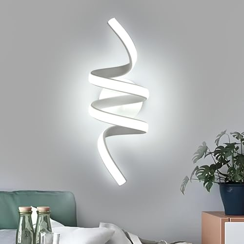 Goeco Applique LED Parete Moderna, 24W 2700LM Lampada da Parete Interni a Spirale Luce Bianca Fredda 6500K Lampada a Muro in Acrilico per Camera Letto Soggiorno Corridoio, Bianco