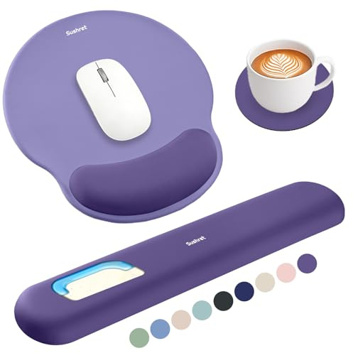 Sushret Mauspad & Tastatur Handballenauflage Set, Memory-Schaum + Gelkissen | 3-in-1 Ergonomisches Handgelenkstützen-Set, rutschfest & Slow-Rebound, Mousepad mit Handauflage, Büro & Gaming，Lila