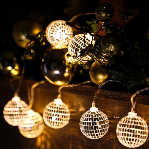 Sunshine smile 10 LED Discokugel Lichterkette,150cm Disco Ball String Lights,Disco Party Light,Mini Disco Balls Ornaments Tree Decoration Light,Orientalisch Marokkanische Lichterkette