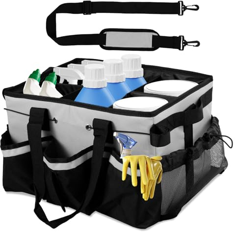 BUTORY Cleaning Caddy Bag with Adjustable Shoulder Strap Multiple Pockets for Housekeepers, Multifunctional Cleaning Caddy Organizer, Cleaning Tote Organiser Bag for House Stairs Car Garden Cleaning
