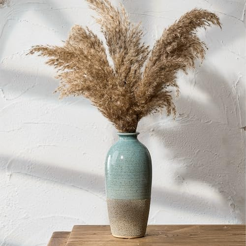 PORCER Keramikvase, elegantes blaues und braunes Design, einfache Vase im nordischen Stil für ästhetische Dekoration, moderne Blumenvase für Wohnzimmer, Schlafzimmer, Küche, Eingangshalle, Badezimmer