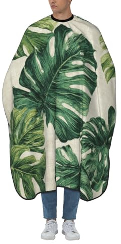Woshuwo Monstera Leaves On Cream Hair Cutting Apron,Salon Barber Apron For Adult