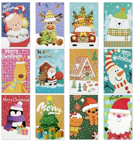 Geluode 12 Pack Mini Christmas Notebooks, 3.1x4.9inch Small Lined Journal Set for Holiday, Stitched Notepads, Festive Xmas Stocking Stuffers & Gift Tags
