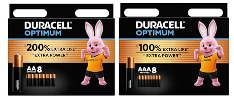 16 x Duracell Optimum AA + AAA (1 blister de 8 piles AA + 1 ampoule de 8 piles AAA) 16 piles (MX2400/MINI STYLO/MICRO et MX1500/STYLO/MIGNON)