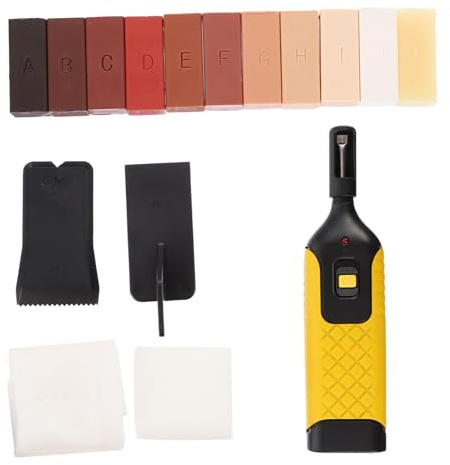 VILLFUL Laminatboden Reparaturset aus Kunststoff und Elektrischem Bügeleisen 16 Stück mit Wachsblock zur Kratzerbehebung und Stärkung von Holzböden als Einweihungsgeschenk