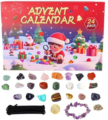 Calendario de Adviento de | Kit de joyas de Navidad de 24 días, calendario de adviento de piedra de , para adultos, profesores, aula, vínculo familiar, eventos escolares, meditación