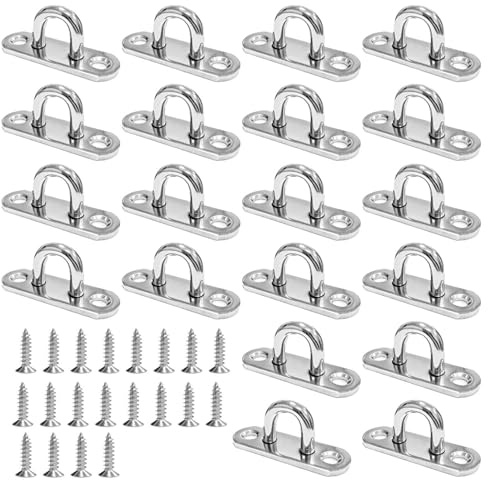 CDDCWZ 20 pezzi M5 Piastra Ad Occhiello in Acciaio Inox, Ganci di Fissaggio | piastre ad occhiello per appendere oggetti, per Oggetti Sospesi,Tende da Sole (con viti)