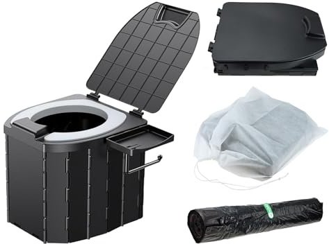 MUXSAM Outdoor Camping Toilet with Basket,Roll Phone Holder,Trash Bag | Portable Toilet,Foldable Camping Travel Potty,Compact Lightweight Design for Car/RV/Hiking/Beach,for Adults