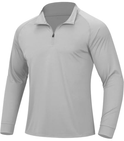 DEHORU Men's 1/4 Zip Long Sleeve Sports Shirts UPF 50+ T Shirt Pullover | Quick Dry Breathable Running Top, Sun Protection Rash Guard for Gym Outdoor Hiking Golf Fishing