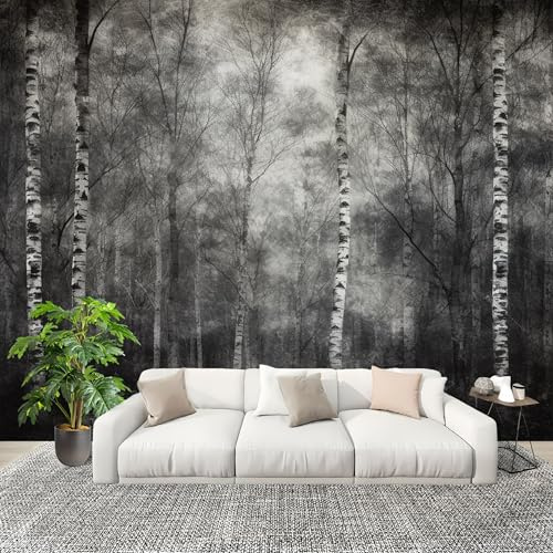 Adesivi murali DIY Fotomurali Decorazioni 250x175 cm Bosco Di Betulle Paesaggio Nebbioso Rimovibili Murale Carta da Parati Fotografica In Bianco per Camerette Bambini Camera da Letto Soggiorno Ufficio