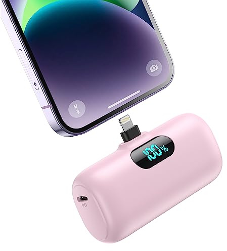 Power Bank 5000mAh per iPhone, Ultra Compatta Caricabatterie Portatile, PD 15W 3.0A Ricarica Rapida Batteria Esterna Mini Powerbank con LED Display per iPhone 14/13/12/11/XR/8/7 Ecc (Rosa)