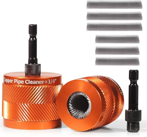 Pipe cleaner, copper pipe cleaner for drilling set - 2-piece, metal pipe cleaning brush set, professional pipe tools, for removing rust stains and paint stains (Orange)