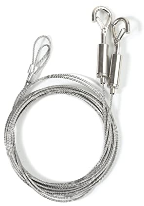 Kit di 2 fili regolabili per appendere quadri, 2 m, resistente, con anello e gancio, corda in acciaio inox resistente