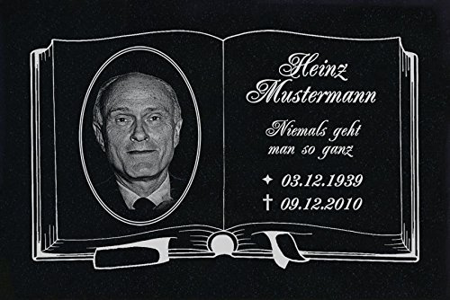 LaserArt24 Granit Grabstein, Grabplatte oder Grabschmuck mit dem Motiv Grabstein-ag15 und Ihrem Foto/Text und Daten