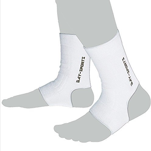 BAY Sports Uni 2X elastische Fußbandagen Größe XS, Weiss Kinder Kids Damen Knöchelbandagen Kompression Fußgelenkbandagen, 1 Paar