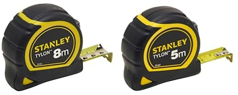 Stanley Bandmass Tylon (8 m, Tylon-Polymer Schutzschicht & Bandmass Tylon, 5 m, Tylon-Polymer Schutzschicht, verschiebbarer Endhaken, Kunststoffgehäuse, 1-30-697