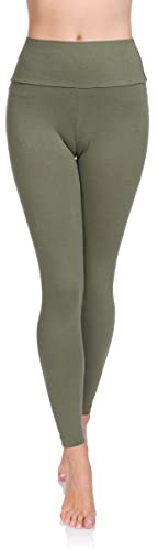 SOFTSAIL Leggings i bomull med hög midja för kvinnor, full längd, magkontroll, sport, gym, yoga, fitness, stretchiga byxor, enfärgade, slimmande, plusstorlekar, LWP, Khaki, 36 SE