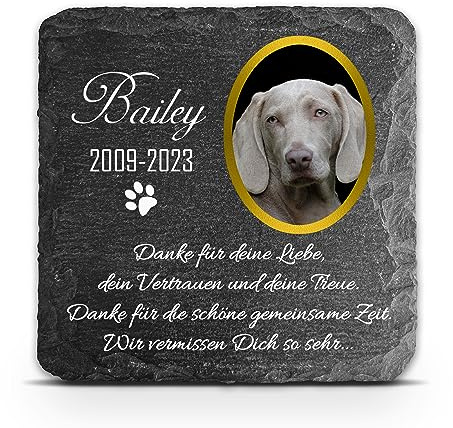 TULLUN Individueller Personalisiert Natürlich & Einzigartig Tiergrabstein Schiefer Gedenkstein für Hund, Katze, Kaninchen und andere Haustiere - Größe 10 x 10 cm - Foto und Name
