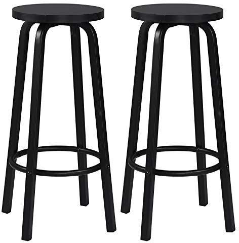 WOLTU Barhocker 2X Bistrohocker Tresenhocker Barstuhl aus MDF und Metall runde Sitzfläche Schwarz