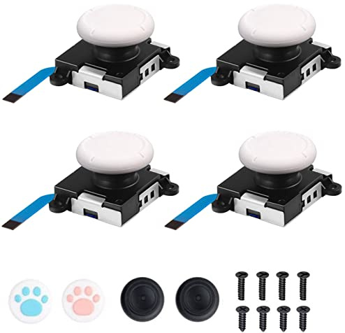 Joycon - Joystick de repuesto analógico 3D para Nintendo Switch Joycon, palo de pulgar izquierdo/derecho con destornilladores, pinzas, herramientas de palanca y empuñaduras de palanca