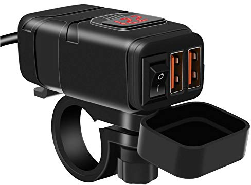 Cargador USB para Motocicleta, Cargador de teléfono móvil para automóvil Toma USB Moto Dual USB QC 3.0 a Prueba de Agua, Adecuado para automóviles DC12V, Motocicletas, ATV, SUV, Barcos
