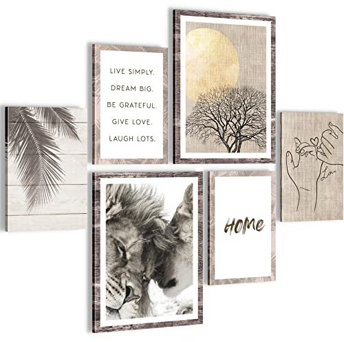 Novart Wandbilder Set Löwen Liebe Beige - KEIN EXTRA RAHMEN BENÖTIGT - Modern Deko - Wohnzimmer Schlafzimmer N018563a