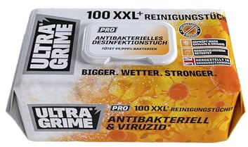 UltraGrime Pro Anti-Bac-Reinigungstücher | Industrielle Antibac-Tücher zum Reinigen und Entfernen von Schmutz von allen Oberflächen | 100 extra große Feuchttücher, 38 cm x 25 cm