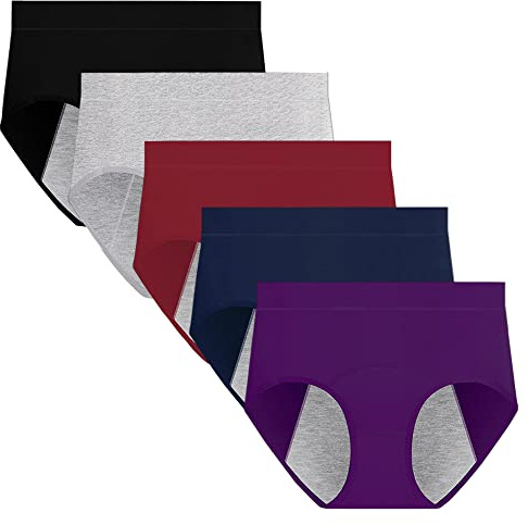 Anntry Damen Periodenhose Mittelhohe Taille nach der Geburt Unterwäsche Auslaufsichere Menstruations-Baumwollhöschen 5er-Pack (Muss mit Tampons verwenden)