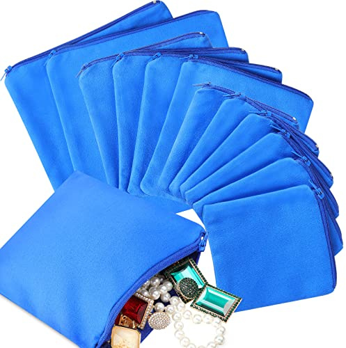 Reginary 12 Pcs 3 Sizes Zippered Anti Tarnish Jewelry Storage Bags, Blue