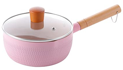 Casseruola profonda da 20 cm/2,4 L con coperchio in vetro, pentola antiaderente multiuso con coperchio, senza PFOA, rivestimento in pietra, pentola a induzione per cucina o ristoranti (rosa)