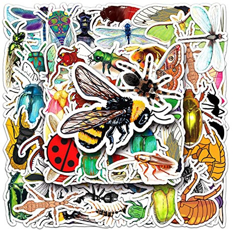 LYLSDSB Pack of 50 Insect Stickers Kawaii Animals Vinyl Waterproof Stickers for Laptop Skateboard Luggage Scrapbooking Guitar Bicycle Car Motorcycle