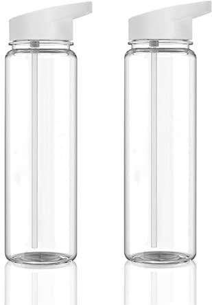 Queiting 2PCS Sports Bottle 750ml Leak-Proof Water Bottle Clear Plastic Gym Bottle with Filter Flip Top Reusable Suitable for Gym School Sports Cycling