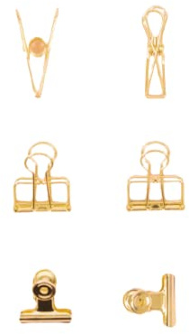 Craftelier - Set mit 6 Metallklammern mit 3 verschiedenen Größen und Designs | Hält Scrapbooking- und Bastelmaterial | Maße ca. 1 x 5,5 cm, 3 x 4 cm, 3 x 3 cm - Goldgelb