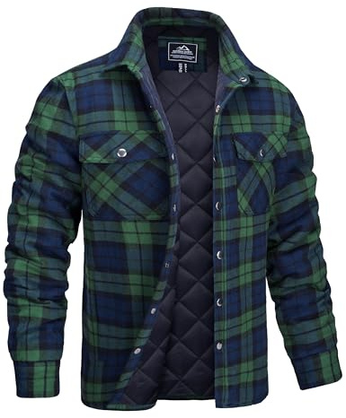 MAGCOMSEN Men's Flannel Shirt Jacket with Quilted Lined Long Sleeve Button Down Plaid Jacket Insulated Flannel Shacket for Winter