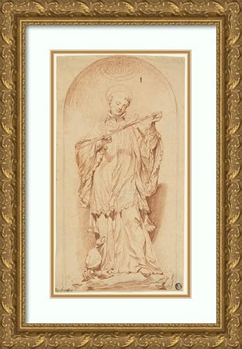 ArtDirect Edmé Bouchardon 12x18 Gold Ornate Frame and Double Matted Museum Art Print Titled - Saint Francis Holding a Crucifix