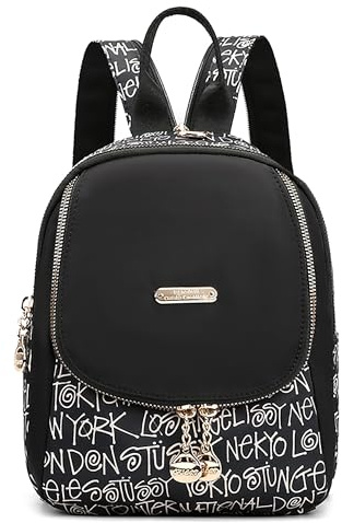 DIRRONA Damen Rucksack Klein – Leichter wasserdichter Nylon-Brusttasche Damen Anti Diebstahl, 3-in-1 Umhängetasche und Rucksack für Alltag, Reisen und Freizeit Weiße Buchstaben