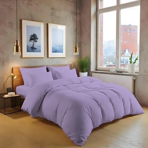 MistyMorning Plain Duvet Cover sets, Soft & Premium quality Bedding & Linen, Egyptian Cotton with 200 Thread Count. (Lilac, King)