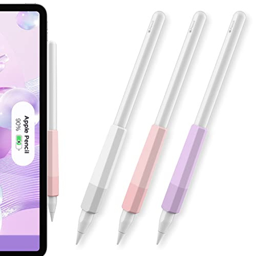 AHASTYLE 3 Stück Apple Pencil Griff Silikon Halter Ergonomisches Schutzhülle Ärmelzubehör Kompatibel mit Apple Pencil 2. und 1. Generation & Apple Pencil USB-C (Weiß+Lila+Rosa)