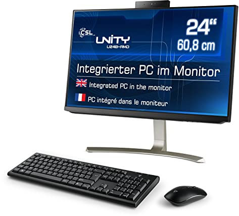 PC Tout-en-Un CSL Unity U24B-AMD, 60,5 cm (23,8 Pouces, 1920x1080 Full HD) - AIO Puissant (AMD Ryzen 7 5700G CPU 8x3800 MHz, 2000 Go SSD, 32 Go DDR4-RAM, Windows 11 Pro), Noir