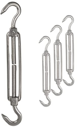 4x Edelstahl Spannschloss Spannschraube Ø 5mm - M5 - beidseitigen Haken - V2A - Seilspanner Segelspanner für Drahtseil - 11-17cm lang Wantenspanner Bruchlast 130kg