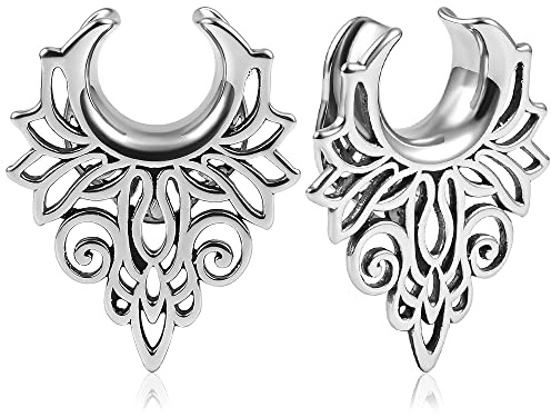 Vankula Ohr Tunnel 1 Paar Sattel Flesh Plugs Hohl Edelstahl für männer damen Ohrpiercing Gestreckte Schmuck8mm bis 19mm