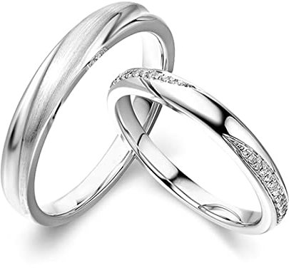 AMDXD Echte Goldschmuck Ringe Diamant 0.08ct, Preis für 2 Solitärring PT950 Platin Klassiker Design Freundschaftsringe Diamantring Pärchen Ringe, Damen 54 & Herren 60