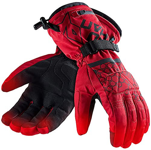 Electric Battery Heated Gloves,Touchscreen Texting Water-resistant Thermal Heat Gloves, 2400 mAh Battery Electric Heated Ski Bike Motorcycle Warm Gloves Hand Warmers,Red-L